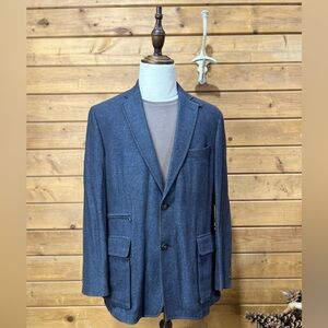 Kroon Linen Wool Blend Blazer Jacket 42R Blue Brown Plaid Lining Business Casual